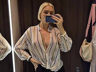 big tits in the dressing room try on sexy see-through outfit