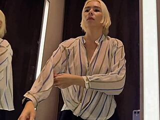 big tits in the dressing room try on sexy see-through outfit