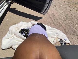 Petite Ebony Cheats Outdoors With Big Black Cock