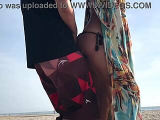 Milf on beach agrees to standing anal in public