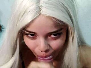 wellington cums in witch mouth after blowjob