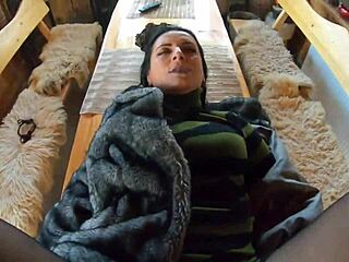 Elegant Fur Coated Slut Fucked On Wooden Table And Covered In Cum Twice