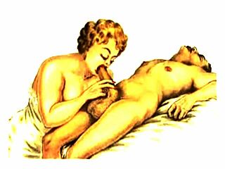 Vintage erotic art from retro antique periods displayed in detail