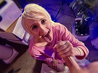 short hair blonde milf gives hot blowjob