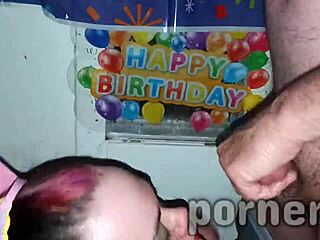 bbw birthday bukkake blowbang at outdoor party with four