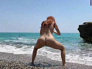 lissa brown redhead woman with nice body and ass naked in public beach doing exercise