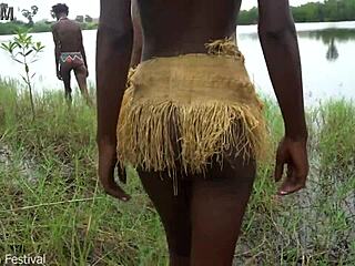 Three native african girls playing with each others pussy