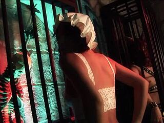 Two Prisoners Get Their Dicks Sucked By A Brunette Chick Before Banging Her
