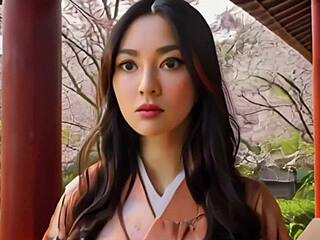 Japanese oasis scene ai generated in 3d