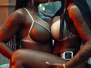 Two ebony women explore each other