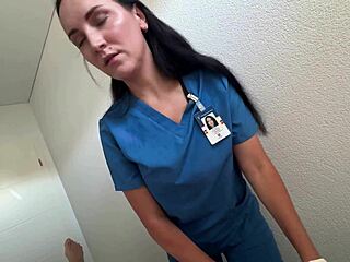brunette nurse gives massage then sucks patient dry