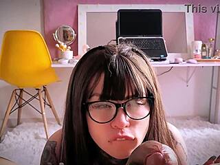 Hardcore e-girl ahegao blowjob ends with messy pov tit cumshot