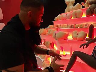 Brazilian milf rides giant cock on machine