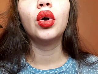 curvy romanian smokes with big red lips close up