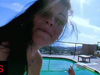 beautiful fuck with anal and final cumshot by the pool