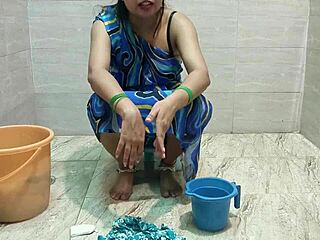 Stepmom lets stepson fuck her while cleaning