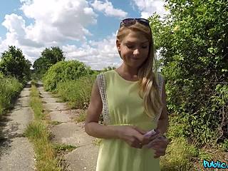 Young shy blonde, wanna strip outdoors for quick cash?