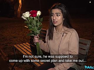 Beautiful Girl Awaits Oral Surprise for Flower Gift in Bedroom