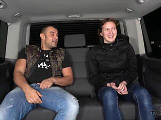 pretty babe sucks cock hard in a van near sunset