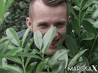 Mariskax, Mariska, and Sahara engage in fingering and licking each other outdoors by the pool in bikinis