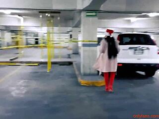 milf exhibitionist celebrates christmas in public with skirt flashes