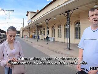 Old greedy man for cash allows his girlfriend to meet a stranger in Hunt4k scenario