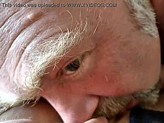 Hey, bald daddy sucks that dildo then fucks his perky slut