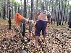 Hot redhead exhibits on trail leading to outdoor sex