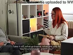 Redhead psychologist takes cock in rough quickie session