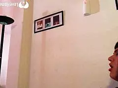 The naughty babysitter teases solo with her body