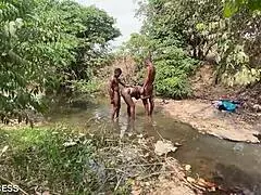 We took turns and fucked a bitch in the stream