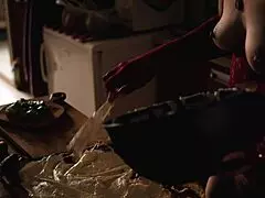 naked cooking with a hairy beaver and monster cock close-up