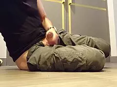 wank in sneakers with intriguing sneaker focus