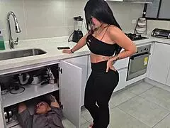 Horny Colombian woman seduces plumber and rides his massive cock passionately - Alejandra Palacios