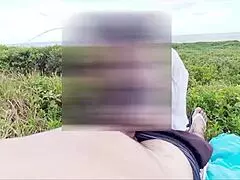 Brunette amateur with long hair gets quick creampie and cunilingus in tight pussy during public outdoor beach action