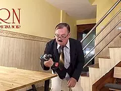 cheating housewife rips clothes for plumber fuck doggystyle in kitchen while cuckold husband watches