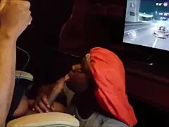 playing nfs while getting that deepthroat blowjob from curvy babe until she swallows every drop of cum