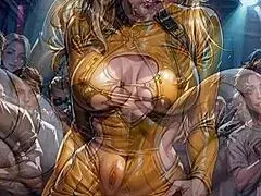 Blonde in tight bodycon subtly reveals her allure at a bustling nightclub