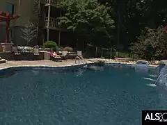 I love watching slender brunette Tamara Jade fingering her pussy while masturbating poolside.