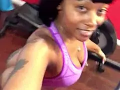 Cherokee casually works out on the treadmill flaunting her massive ebony ass in solo session