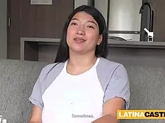 latina babe hints at massive boobs titty fuck in amateur casting
