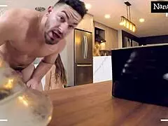 Nanny oils up her boss's big cock for a wet massage 😏 tight pussy riding and facial cumshot!