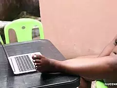 my stepsis got so horny we masturbated together then fucked doggystyle outside while watching porn videos