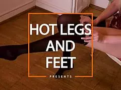 Milf Amber Jayne teases with footjob in stockings before bare feet fuck.