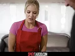 hot blonde maid taking double penetration in hardcore threesome with anal assfucking and deepthroat blowjob from american milf in fantasy reality dare