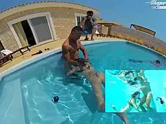 Curious hot brunette Talia Mint explores sucking and fucking by the pool