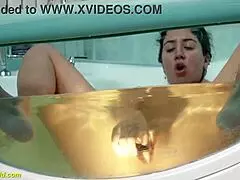 katty west's tight teen pussy throbs with dildo in wet tub play