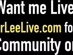 Enticing young Kimber Lee strokes with soft-gloved ball-busting handjob tease