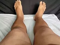 intrigued by young nerd girlfriend caught masturbating on sheer red while cuckold watches his small cock