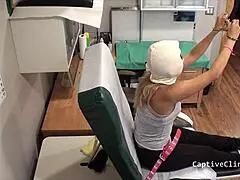 maria spreads small tits in latex gloves for screaming orgasm backstage